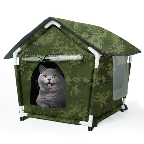 Katzenhaus für draußen, wetterfest, für Wildkatzen, Indoor-Katzenhaus mit Matte und Kantennägeln für draußen, bietet gemütlichen Unterschlupf für streunende Katzen und Outdoor-Katzen von Ninodemu