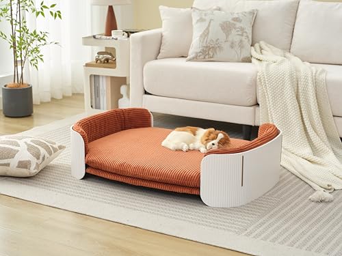 Nirvaer Erhöhtes Katzen-Couchbett im skandinavischen Stil – bequemes Haustiersofa mit abnehmbarem Bezug, modernes Design, Braun und Weiß von Nirvaer