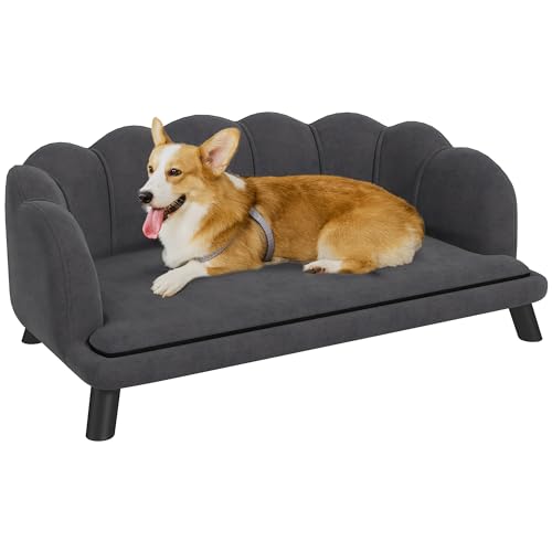 Nirvaer Große Hundesofa aus Samt mit Schaumstoffpolsterung, Perlendesign, bequemes Sofa für mittelgroße und große Hunde, Anthrazitgrau von Nirvaer