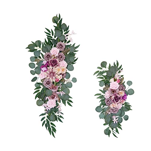 Nishiyuenyi 2 Teiliger Blumenbogen für Die Hochzeit mit Blättergirlande Als Dekoration für Die Zeremonie, Lila Rose Nishiyuenyi 2 Teiliger Blumenbogen für Die Hochzeit mit Blättergirlande Als Dekoration für Die Zeremonie, Lila Rose von Nishiyuenyi