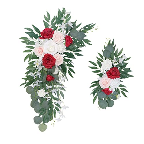 Nishiyuenyi 2 Teiliger Blumenbogen für Die Hochzeit mit Blättergirlande Als Dekoration für Die Zeremonie, Rote Nishiyuenyi 2 Teiliger Blumenbogen für Die Hochzeit mit Blättergirlande Als Dekoration für Die Zeremonie, Rote von Nishiyuenyi