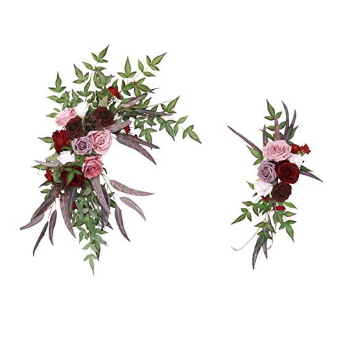 Nishiyuenyi 2 Teiliger Blumenbogen für Die Hochzeit mit Blättergirlande Als Dekoration für Die Zeremonie, Weinrot Nishiyuenyi 2 Teiliger Blumenbogen für Die Hochzeit mit Blättergirlande Als Dekoration für Die Zeremonie, Weinrot von Nishiyuenyi