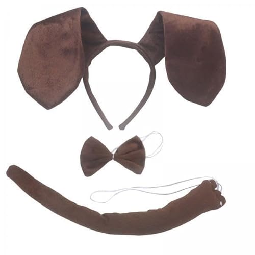 Nishiyuenyi 3 X Hundeohren Stirnband mit Schwanz Und Fliege, Set mit Kopfbedeckung, Tierohren, Stirnband, Kostüm, Haarreif, Hundeohren Und Langer Schwanz für Part von Nishiyuenyi