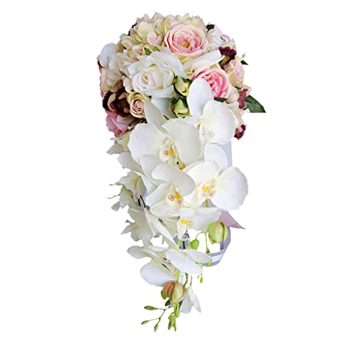 Nishiyuenyi Brautstrauß mit Wasserfall Und Künstlichen Rosen, Hell-Pink Nishiyuenyi Brautstrauß mit Wasserfall Und Künstlichen Rosen, Hell-Pink von Nishiyuenyi