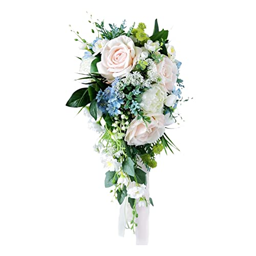 Nishiyuenyi Brautstrauß mit Wasserfall Und Künstlichen Rosen, Pink Blau Nishiyuenyi Brautstrauß mit Wasserfall Und Künstlichen Rosen, Pink Blau von Nishiyuenyi