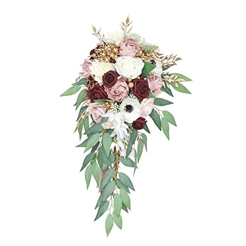 Nishiyuenyi Brautstrauß mit Wasserfall Und Künstlichen Rosen, Rot, Rosa, Weiß, Grün Nishiyuenyi Brautstrauß mit Wasserfall Und Künstlichen Rosen, Rot, Rosa, Weiß, Grün von Nishiyuenyi