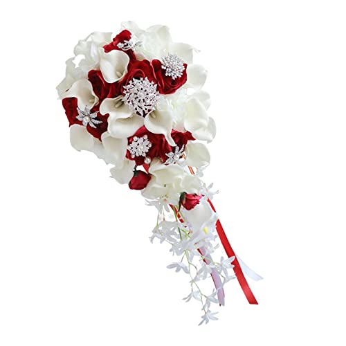 Nishiyuenyi Brautstrauß mit Wasserfall Und Künstlichen Rosen, Rot Nishiyuenyi Brautstrauß mit Wasserfall Und Künstlichen Rosen, Rot von Nishiyuenyi