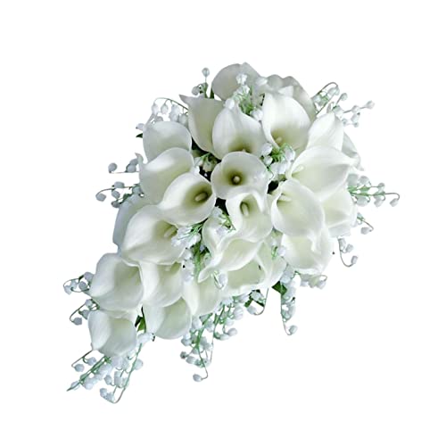 Nishiyuenyi Brautstrauß mit Wasserfall Und Künstlichen Rosen, Weiß Nishiyuenyi Brautstrauß mit Wasserfall Und Künstlichen Rosen, Weiß von Nishiyuenyi