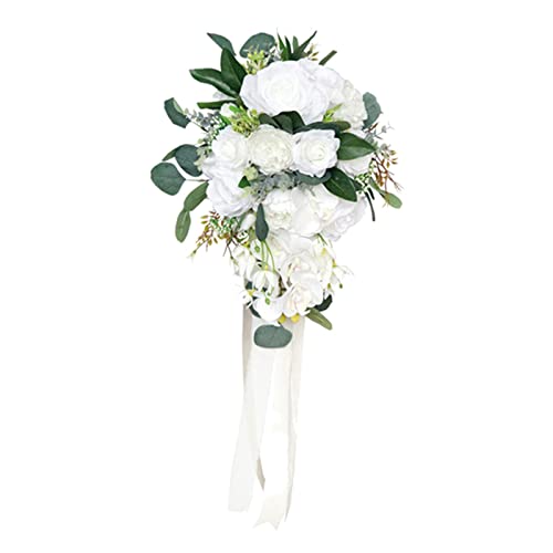 Nishiyuenyi Brautstrauß mit Wasserfall Und Künstlichen Rosen, Weiß Nishiyuenyi Brautstrauß mit Wasserfall Und Künstlichen Rosen, Weiß von Nishiyuenyi