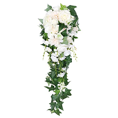 Nishiyuenyi Brautstrauß mit Wasserfall Und Künstlichen Rosen, Weißgrün 3 Nishiyuenyi Brautstrauß mit Wasserfall Und Künstlichen Rosen, Weißgrün 3 von Nishiyuenyi