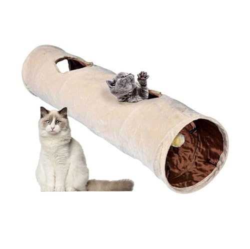 Katzentunnel Katzenspielzeug Wildleder, faltbar, leicht zu waschen und zu trocknen Faltbar Spieltunnel Rascheltunnel für alle Katzen und kleine Tiere (Beige 47x10inch) von Nisone