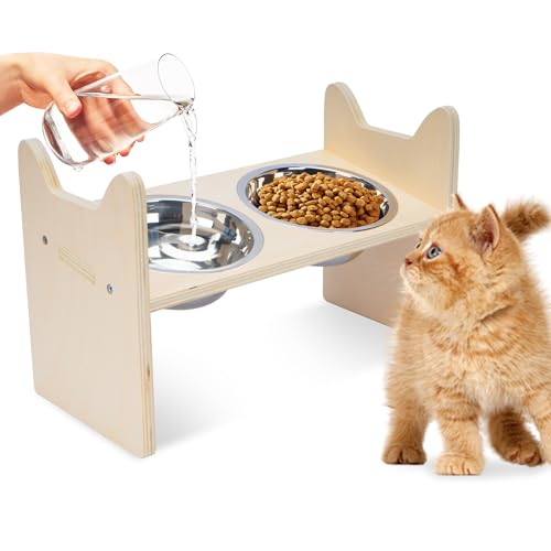 Nisorpa Katzennapf erhöht, Katzennapf 2-er Set, 10°geneigte Futterstation Katzen, Rahmen aus Massivholz, mit Futterschale aus Edelstahl - Fressnapf und Wassernapf für Katzen und kleine Hunde Nisorpa Katzennapf erhöht, Katzennapf 2-er Set, 10°geneigte Futterstation Katzen, Rahmen aus Massivholz, mit Futterschale aus Edelstahl - Fressnapf und Wassernapf für Katzen und kleine Hunde von Nisorpa