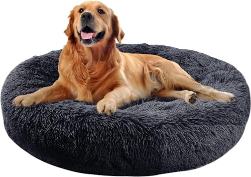 Hundebett für große Hunde, beruhigendes Hundebett, waschbar, rund, gemütlich, weich, für große Hunde, mit rutschfester Unterseite, 142,2 cm von Nisrada
