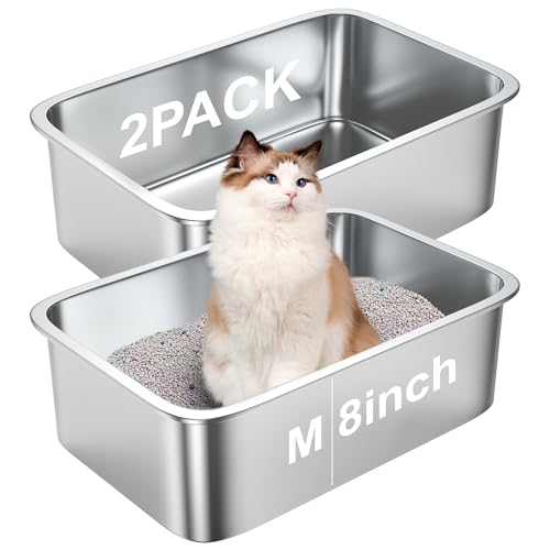 Katzentoilette aus Edelstahl, 20,3 cm tief, leicht zu reinigen, antihaftbeschichtet, geeignet für drinnen und draußen, 2 Stück Katzentoilette aus Edelstahl, 20,3 cm tief, leicht zu reinigen, antihaftbeschichtet, geeignet für drinnen und draußen, 2 Stück von Nisrada