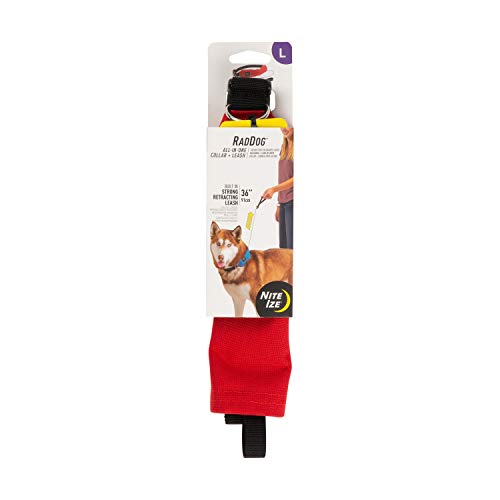Nite Ize Raddog All-in-One-Halsband und Leine, Robustes Hundehalsband mit integrierter einziehbarer Leine, 40,6 cm bis 50,8 cm Halsband, Rot, Größe L von Nite Ize