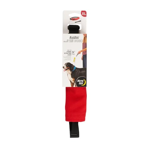Nite Ize Raddog All-in-One-Halsband und Leine, Robustes Hundehalsband mit integrierter einziehbarer Leine, 50,8 cm bis 63,5 cm Halsband, Rot, Größe XL von Nite Ize