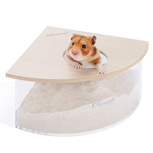 Niteangel Sandkasten für Kleintiere: Acryl-Kreiter, Sandbad und Duschkabine, Sandbehälter für Hamster, Mäuse, Lemming Rennmäuse oder andere kleine Haustiere (Dreieck, Steinholz) von Niteangel