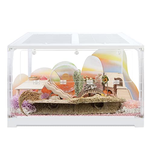 Niteangel Stacker Serie Hamsterkäfig - Stapelbarer und großer Glasbehälter für Hamster, Gerbils, Mäuse, Degus oder andere kleine Haustiere (Dreiseitenglas + Vordere Acryl-Öffnungstür) von Niteangel