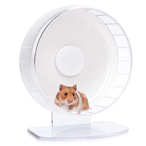 Niteangel Super-leise Hamsterräder - Leise Spinner-Hamsterräder mit verstellbarem Ständer für Zwerghamster, Gerbils, Mäuse oder andere kleine Tiere (M, Weiß) von Niteangel