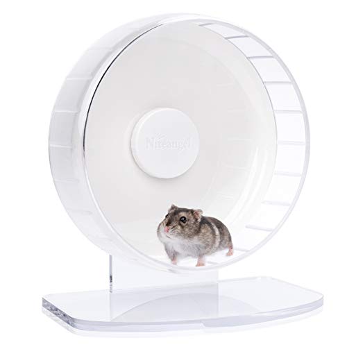 Niteangel Super-leise Hamsterräder - Leise Spinner-Hamsterräder mit verstellbarem Ständer für Zwerghamster, Gerbils, Mäuse oder andere kleine Tiere (S, Weiß) von Niteangel