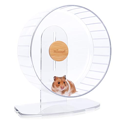 Niteangel Super-leise Hamsterräder - Leise Spinner-Hamsterräder mit verstellbarem Ständer für Zwerghamster, Gerbils, Mäuse oder andere kleine Tiere (L, Transparent) von Niteangel