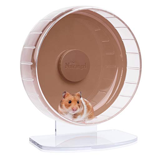 Niteangel Superleise Hamster-Übungsräder: Leise Spinner-Hamster-Laufräder mit verstellbarem Ständer für Hamster, Rennmäuse, Mäuse oder andere Kleintiere (M, Braun) von Niteangel