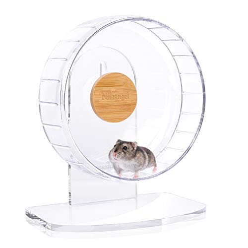 Niteangel Super-leise Hamsterräder - Leise Spinner-Hamsterräder mit verstellbarem Ständer für Zwerghamster, Gerbils, Mäuse oder andere kleine Tiere (S, Transparent) von Niteangel