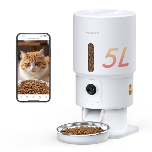 Automatischer Katzenfutterspender mit Kamera - 5G WiFi Zeitgesteuerter Katzenfutterspender, 1080P HD-Video mit Nachtsicht, 1-15 Mahlzeiten, 1-99 Portionen, 2-Wege-Audio, hält Trockenfutter frisch, 5L Automatischer Katzenfutterspender mit Kamera - 5G WiFi Zeitgesteuerter Katzenfutterspender, 1080P HD-Video mit Nachtsicht, 1-15 Mahlzeiten, 1-99 Portionen, 2-Wege-Audio, hält Trockenfutter frisch, 5L von Nityers
