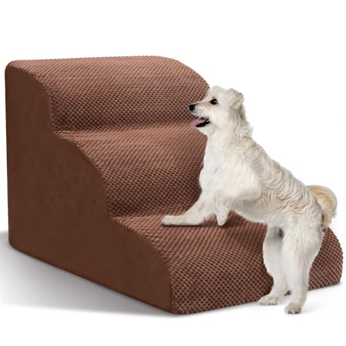Hundetreppe für kleine Hunde - Hochdichte Schaumstoff-Hunderampe, extra breite Haustierstufen mit rutschfester Unterseite für hohe Betten, Couche und Sofa, am besten für verletzte, ältere Hunde von Niubya