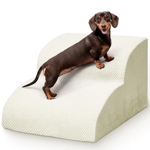 Niubya Hundetreppe für Kleine Hunde, H30 cm, für Katzentreppe Hundetreppe Bett und Sofa, ältere und verletzte Haustiere, mit waschbarem Bezug und hochdichtem Schaumstoff (Beige, 2 Stufen) von Niubya
