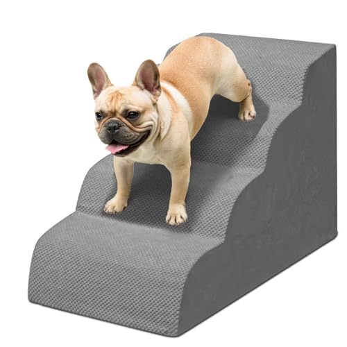 Niubya Hundetreppe für Kleine Hunde, H52 cm, für Katzentreppe Hundetreppe Bett und Sofa, ältere und verletzte Haustiere, mit waschbarem Bezug und hochdichtem Schaumstoff (Grau, 4 Stufen) von Niubya
