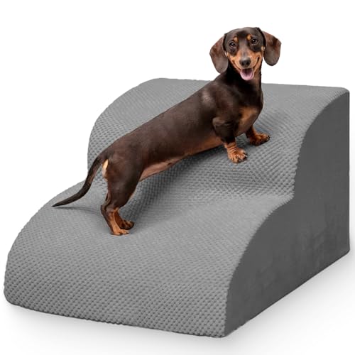 Niubya Hundetreppe für Kleine Hunde H30 cm - für Katzentreppe Hundetreppe Bett und Sofa, ältere und verletzte Haustiere, mit waschbarem Bezug und hochdichtem Schaumstoff (Grau, 2 Stufen) von Niubya