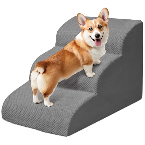 Niubya Hundetreppe für Kleine Hunde H40 cm - für Katzentreppe Hundetreppe Bett und Sofa, ältere und verletzte Haustiere, mit waschbarem Bezug und hochdichtem Schaumstoff (Grau, 3 Stufen) von Niubya