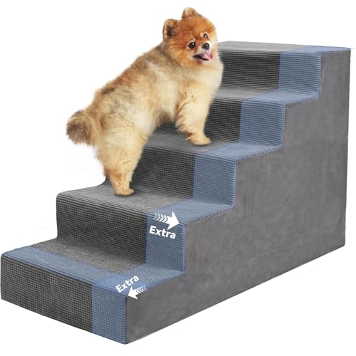 Niubya Hundetreppe für kleine Hunde und Katzen, 58,4 cm hoch, rutschfeste Unterseite, Haustiertreppe für hohe Betten und Couch, hochdichter Schaumstoff, 5 Stufen, Grau Niubya Hundetreppe für kleine Hunde und Katzen, 58,4 cm hoch, rutschfeste Unterseite, Haustiertreppe für hohe Betten und Couch, hochdichter Schaumstoff, 5 Stufen, Grau von Niubya