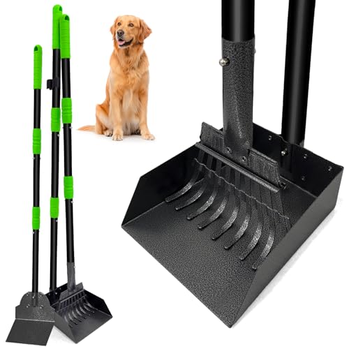 Niubya Pooper Scooper für Hunde – Metallschaufel mit verstellbarem Stiel (96 cm), Set mit Behälter und Rechen zum einfachen Aufsammeln von Tierkot, 3er-Set von Niubya