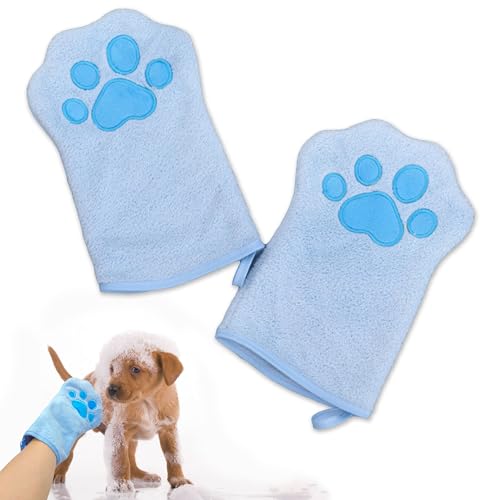 Niuhong 2 Pcs Hundehandtuch Katzen Reinigung Handschuhe Haustiere Saugfähiges Reinigungstuch Weich & Langlebig Mikrofaser Handtuch Handschuhe Hunde Katze Andere Klein Tiere (blau) von Niuhong