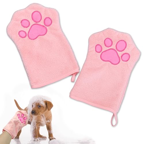 Niuhong 2 Pcs Hundehandtuch Katzen Reinigung Handschuhe Haustiere Saugfähiges Reinigungstuch Weich & Langlebig Mikrofaser Handtuch Handschuhe Hunde Katze Andere Klein Tiere (rosa) von Niuhong
