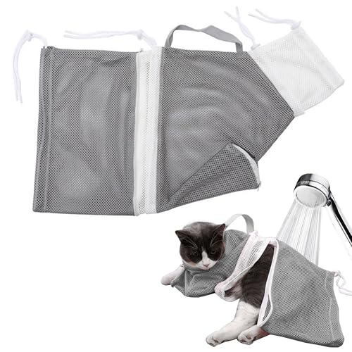 Niuhong Katze Bad Tasche Baden Dusch Katze Pflege Haustier Baden Duschen Netzbeutel Anti-Biss EIN Bad Nehmen Nägel Schneiden Putz Dir Die Zähne Medikamente Und Injektionen (Grau Abnehmbar) von Niuhong