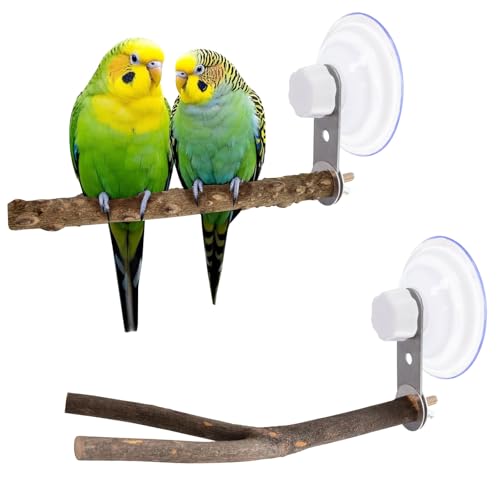 2er-Set Vogelkäfig Sitzstange mit Saugnapf Natur Sitzstangen Holz Sitzstange Vogelstange mit Saugnapf für Kleine Mittelgroße Vögel für Sittiche für Fliesen Glas und Glatte Ebene(25 cm) von Niuohoy