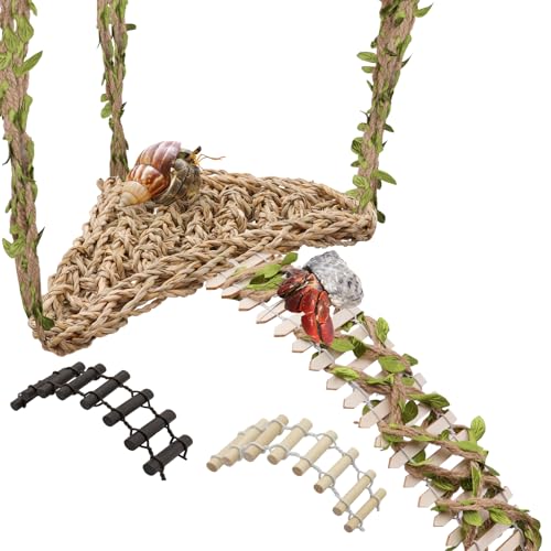 Einsiedlerkrebskrabben Kletterspielzeug Set, Seegras Hängematten Reptilienleiter Brücke Set Ornament Kunstrasen Einsiedlerkrebs Lebensraum Tank Zubehör für Einsiedlerkrebs Eidechse Hamster von Niuohoy