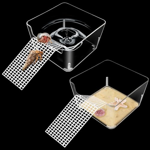 Niuohoy 2 Stück Einsiedlerkrebs-Wassertank Einsiedlerkrebse Terrarium mit Kletterrampen Transparenter Einsiedlerkrebs-Poolzubehör für kleine bis mittelgroße Einsiedlerkrebse (9,5 x 9,5 x 6 cm) von Niuohoy