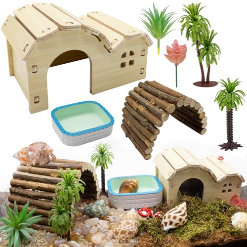 Niuohoy Einsiedlerkrebse Kit Versteck Wasser Pool Tank Dekoratives Zubehör mit Palmen Dekorationen Anreicherung Spielzeug für Schildkröten Eidechse Frosch Gecko Chamäleons von Niuohoy