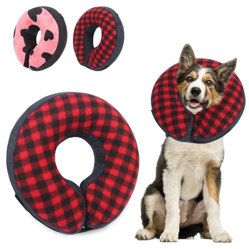 Niuoppy Aufblasbares Hundehalsband für nach Operationen, aufblasbares Genesungshalsband für Hunde und Katzen, schützendes Hundekegelhalsband Kleine Mittlere Große Größe (Plaid, M) von Niuoppy