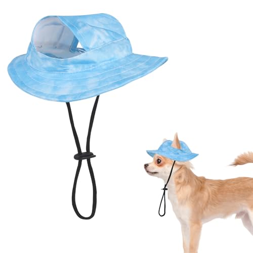 Niuoppy Hunde-Sonnenhut mit Ohrlöchern, verstellbarer Sommer-Sonnenschutzhut für Hunde, Baseballkappe für Welpen, kleine Hunde, Katzen (Blau, L) von Niuoppy