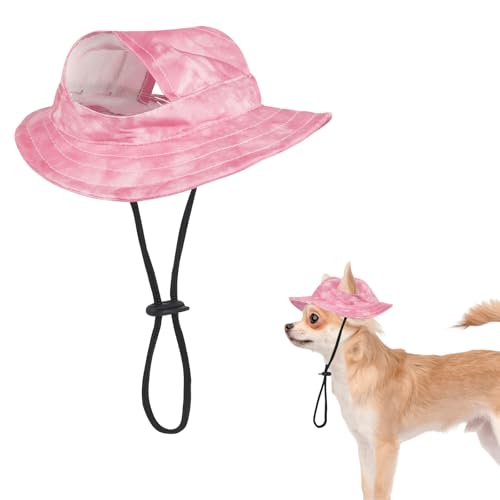 Niuoppy Hunde-Sonnenhut mit Ohrlöchern, verstellbarer Sommer-Sonnenschutzhut für Hunde, Baseballkappe für Welpen, kleine Hunde, Katzen (Rosa, M) von Niuoppy
