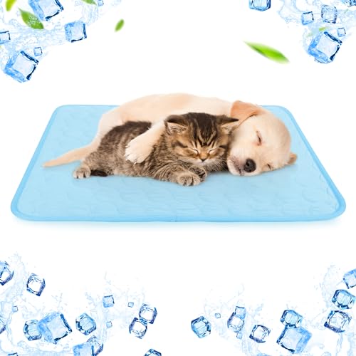 Niuoppy Kühlmatte für Hunde und Katzen, Haustier-Kühlmatte, wiederverwendbar, saugfähig, selbstkühlend, ungiftig, Hunde-Kühlkissen für Katzen und Hunde, Auto, Outdoor (Blau, L) von Niuoppy