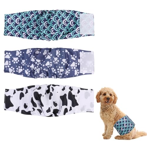 Wiederverwendbare Hundewindeln, super saugfähig, für Männer, waschbare Bauchbänder für Hunde, verstellbare Hundewindeln für kleine, mittelgroße und große Hunde, Größe M, 3 Stück Wiederverwendbare Hundewindeln, super saugfähig, für Männer, waschbare Bauchbänder für Hunde, verstellbare Hundewindeln für kleine, mittelgroße und große Hunde, Größe M, 3 Stück von Niuoppy