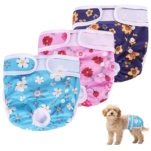 Wiederverwendbare Hundewindeln für Damen, auslaufsicher, waschbar, super saugfähige Hundewindeln mit Schnalle, verstellbare Damenbinden für kleine, mittelgroße und große Inkontinenz, Größe M, 3 Stück Wiederverwendbare Hundewindeln für Damen, auslaufsicher, waschbar, super saugfähige Hundewindeln mit Schnalle, verstellbare Damenbinden für kleine, mittelgroße und große Inkontinenz, Größe M, 3 Stück von Niuoppy