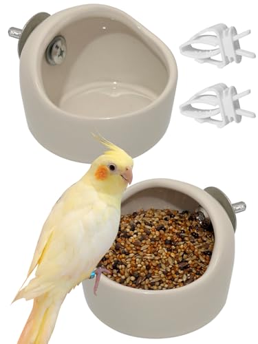 Niwaes 2 Stück Keramik-Vogelfutterschale zum Aufhängen, Papageien-Futterschüssel mit Klemme, Vogelkäfighalter mit 2 Kunststoff-Futterklammern für Wellensittiche, Finken, Sittiche, Nymphensittiche Niwaes 2 Stück Keramik-Vogelfutterschale zum Aufhängen, Papageien-Futterschüssel mit Klemme, Vogelkäfighalter mit 2 Kunststoff-Futterklammern für Wellensittiche, Finken, Sittiche, Nymphensittiche von Niwaes