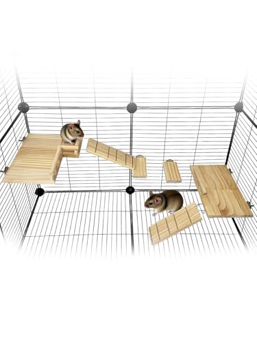 Niwaes 2-stöckige Hamster-Holzplattform zum Aufhängen, Chinchilla-Käfig-Plattformen, Rattenplattform für Käfig mit Leiter, Rennmaus, Aktivität, Spielplatz, Lebensraum, Dekoration für Zwerghamster von Niwaes